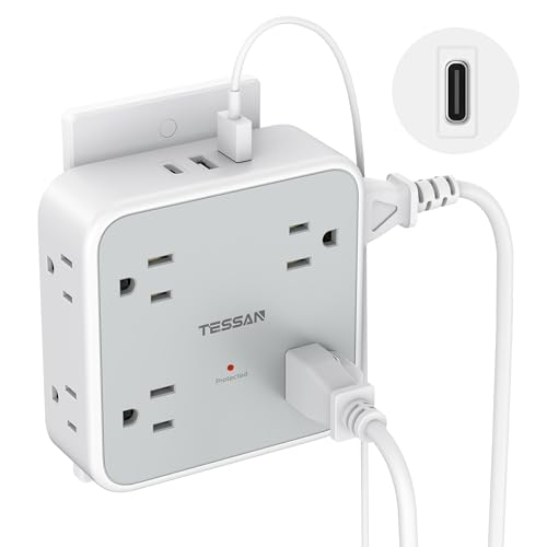 TESSAN Wall Surge Protector Outlet Extender with 8 Outlets Wall Charger - color: Grey, size: 2 USB-A+1 USB-C