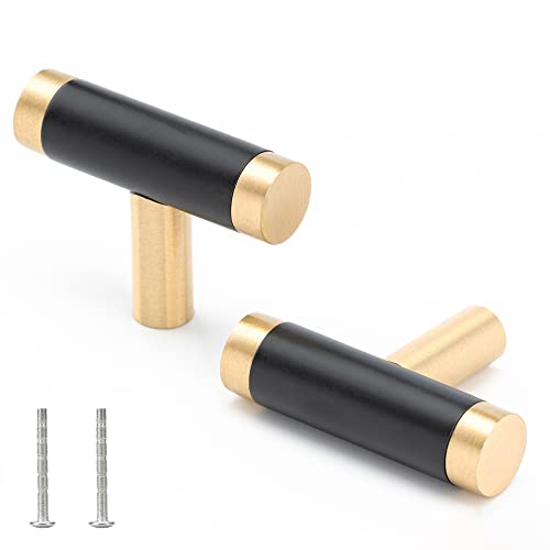 Linkaa 5 Pack 丨Kitchen Cabinet Knobs Handles Gold Drawer Pulls with Black Planting,Single Hole Drawer Knobs for Kitchen Cabinet Dresser Knobs Black (5 Pack，Knob，Solid Brass) - size: Knob