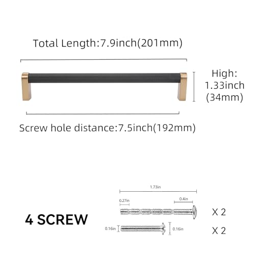 10 Pack 7-1/2 inch(192mm) Black and Champagne Bronze Kitchen Cabinet Handles Knurled Cabinet Pulls Black Drawer Pulls Kitchen Cabinet Hardware Handles Dresser Handles - color: Black And Champagne Bronze, size: 7-1/2" Hole Center（192mm）