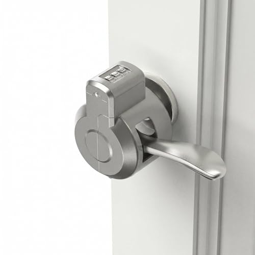 Keyed Door Handle Lockout Device Cover with Code to Disable Access to Keyhole Combination Lock for Bedroom from Outside Only Fits Handle Lock with Long Connecting Shaft (1, Silver) - color: Silver