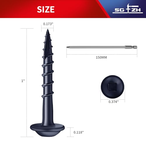 Pocket Hole Screws #8 x 1 Inch (427Pcs) 2lb. Carbon Steel, Blue, Washer Head, Coarse Thread, Square Drive,150MM Drive Bit Included - color: Blue, size: #8 x 1"