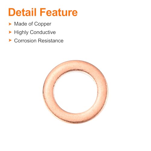MECCANIXITY 52 Pcs Flat Copper Washers, 6x10x1mm Copper Upgraded Flat Metric Sealing Crush Ring Washers for Hydraulic Fittings Screw Bolt Nut Electronic Repair - size: 6x10x1mm