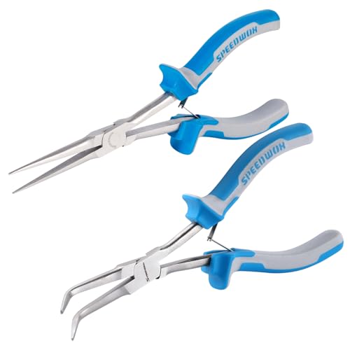 SPEEDWOX 2PCS Long Reach Needle Nose Pliers & Bent Needle Nose Pliers Set - style: 2PCS Bent & Needle Nose Pliers Smooth Jaw