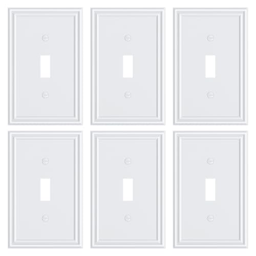 6-Pack Zinc Alloy Single Toggle Light Switch Cover Plate, Solid Wall Plate - color: Pure White, size: 1 Toggle 6PK