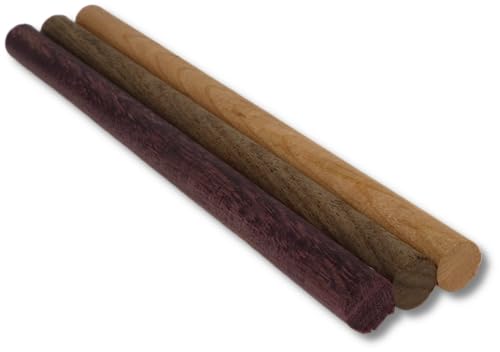 Wooden Dowel Rods - Walnut, Purpleheart, and Cherry in Each Pack - 3/4 x 12 Inch (Pack of 3) - Kiln-Dried Unfinished Natural Hardwood Dowels for Crafts and Woodworking