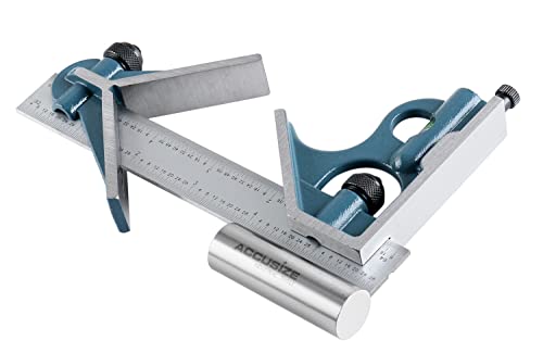 Accusize Industrial Tools 6'' 3 Pc Combination Square Ruler Set Protractor Satin, 4-R Graduation, 0000-8100 - size: 6" 4R