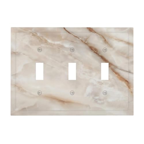 Beige Marble Pattern Light Switch Cover Modern Wall Plate Decorative 3 Gang Triple Toggle Switch Plates Electrical Outlet Faceplate for Bathroom Kitchen Bedroom 6.7" x 4.8" - size: 3 Gang Triple Toggle