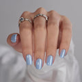 BTArtbox Press On Nails, Ocean Glazed, Short Square, Blue Chrome, 32Ct - color: A1-Ocean Glazed
