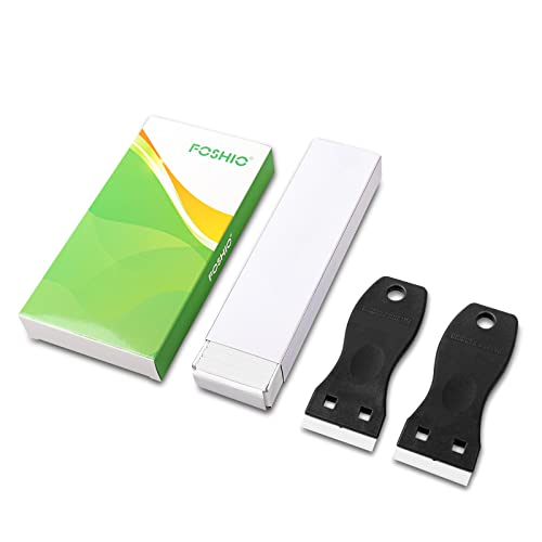 FOSHIO 2PCS Plastic Razor Blade Scraper Tool and 100PCS Plastic Blades for Gasket Remover, Sticker Remover, Labels Decal and Adhesive Remover for Windows and Glass (Dark Black) - color: Dark Black