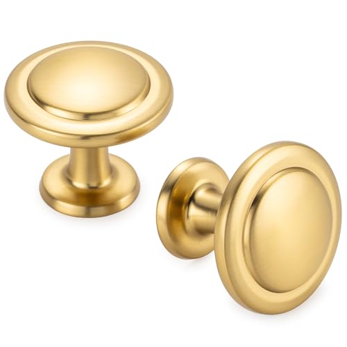 KOOFIZO 10 Pack Brushed Gold Cabinet Knobs Round Single Hole Pulls 1960 - color: Brushed Gold, size: Knob 1 - 10Pcs, style: Round