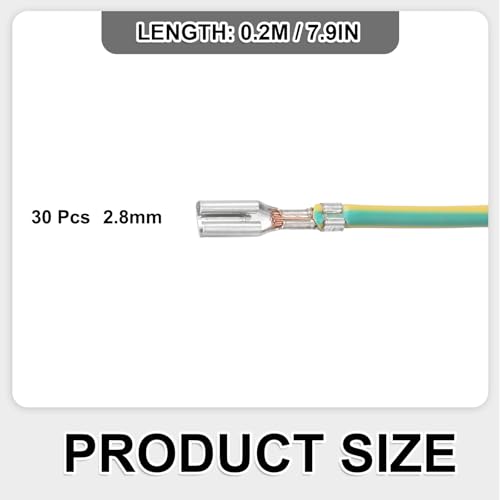 MECCANIXITY 30Pcs 2.8mm Female Spade Crimp Terminal with 20cm Wires - color: Yellow/Green, size: 2.8mm, 20cm L