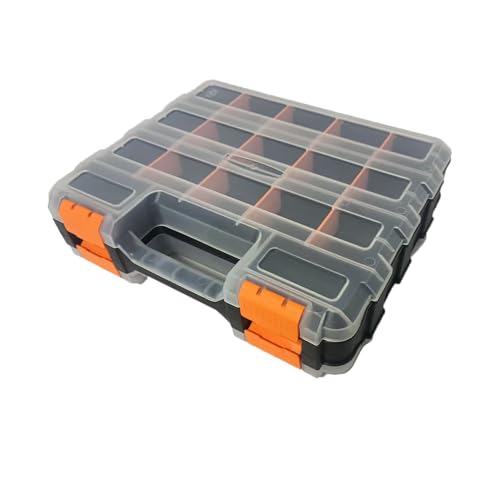 Double Side Tools Organizer, Plastic Tool Box, 34-Compartment, Double Side Storage Case Tools Box with Removable Dividers for Screws, Fishing Accessories,Bolts, Nails, Beads, Jewelry & More