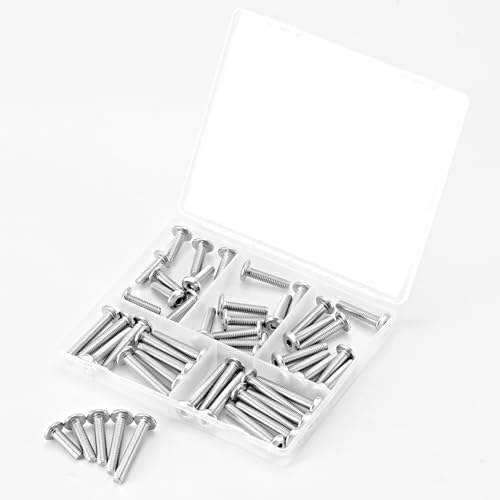 M6 x 20mm 25mm 30mm 35mm 40mm Flat Round Head Hex Socket Cap Screws Bolts, Furniture Screws, 304 Stainless Steel, Metric Fully Threaded, Allen Hex Drive, Bright Finish, Assortment Kit 50PCS - size: M6 x 20/25/30/35/40mm (50PCS)