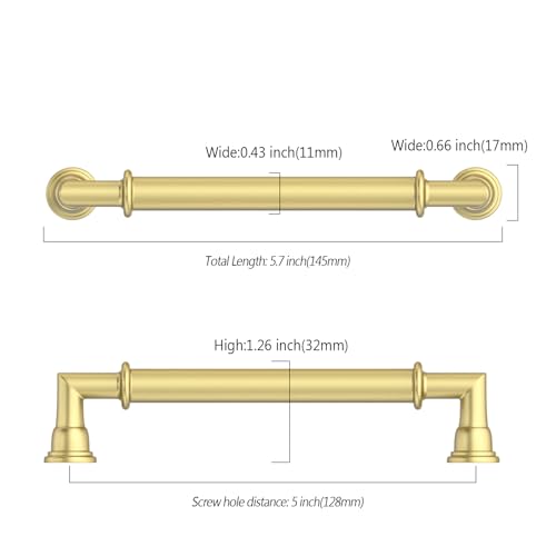 Asidrama 10 Pack 5 Inch(128mm) Brushed Gold Kitchen Cabinet Handles, Cabinet Pulls Gold Kitchen Cabinet Hardware for Cupboard Drawer - color: Brushed Gold, size: 5" Hole Center