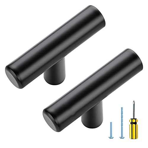 Ravinte 10 Pack Black T Bar Cabinet Knobs 2in Dresser Knobs Single Hole | Matte Black Finish, Solid Metal, Easy Install, Screws Included, Hardware, Kitchen, Bathroom, Drawers, Cabinets - color: Black, size: 10 Pack, style: Round