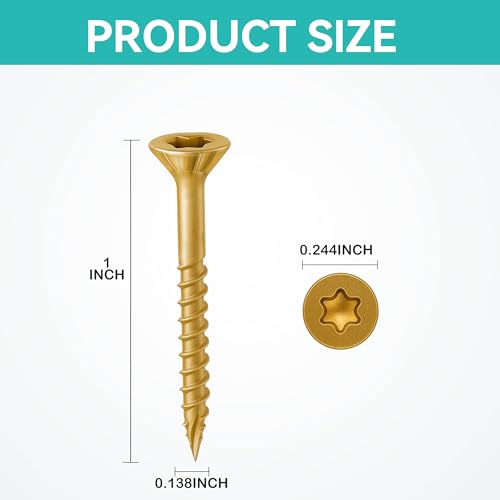 Wood Screws Yellow #6 × 1 inch Torx Star Drive Deck Screws Flat Head M3.5 × 25 Countersunk T10 Self Tapping Thread Cut 200pcs Carbon Steel Galvanized Very Small Size Screw(200PCS/Small Box Yellow) - color: Yellow, size: #6×1