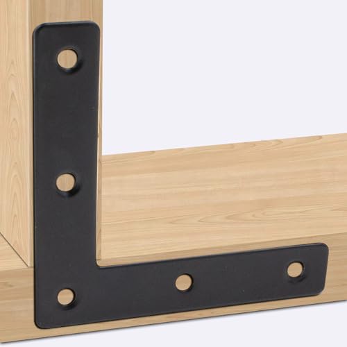 20Pcs Flat L Corner Braces Bracket, 80 mm x 80 mm Right Angle Brackets L Shaped Mending Plate Bracket with Screws,Black