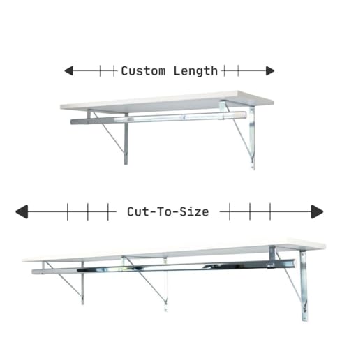 Custom Cut-to-Size Premium Wall-Mounted Shelf with Rod and Bracket Kit. 3/4" Thick Shelves, 14 inches deep. Customize the Length from 16" up to 72". - color: White - Chrome, size: 44 - 72