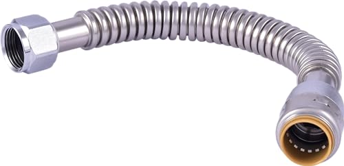 SharkBite Max 12 in Corrugated Flexible Water Heater Connector, 3/4 Inch Push-to-Connect x 3/4 Inch FIP, Brass Plumbing Fitting, Stainless Steel, URSS3088FX12 - size: 12 in. L x 3/4 in. PTC x 3/4 in. FIP