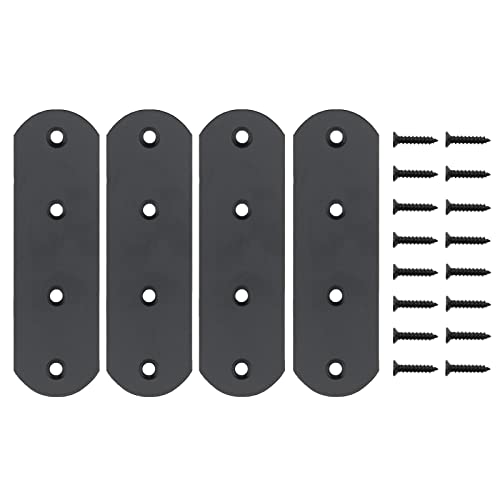 4 Pack Flat Mending Plate for Wood, ULIFESTAR Black Iron Flat Straight Brace Brackets Metal Repair Fixing Wood Brace Joining Plates Connector for Repairing Wooden Furniture with Mounting Screws - size: 4.9 x 1.5 x 0.12 inches