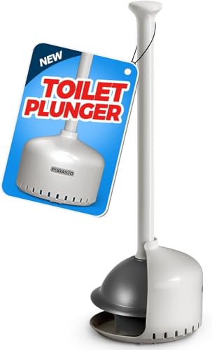 FORASTO Toilet Plunger with Holder - Heavy Duty Bathroom Cleaning Tools - color: Cream Gray, size: 1Pack