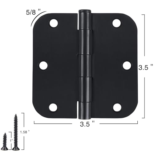 TDCHINGES 3 1/2" Matte Black Door Hinges 3.5 Inch Rounded Flat 12 Pack - color: Matte Black, size: 12 Pack-no squeak
