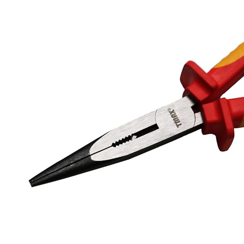 TMAX 8" 1000V VDE Insulated Electrician Long Needle-Nose Plier, Cr-V - size: needle nose, style: plier