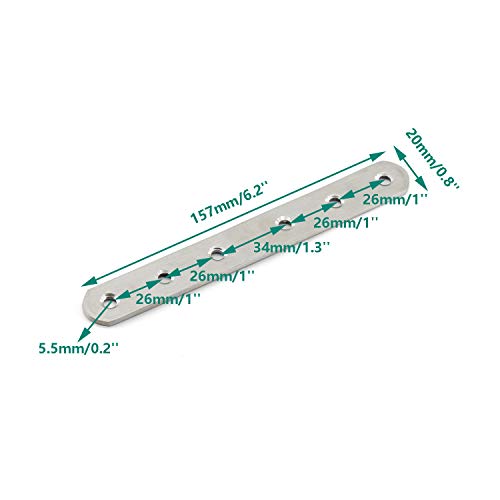 4 Pack Flat Mending Plate for Wood,ULIFESTAR Stainless Steel Straight Brackets 160mm / 6" Length 6 Screw Hole Flat Repair Fixing Wood Brace Joining Plates Connector with Fixing Screws - size: ['160x20x3mm']