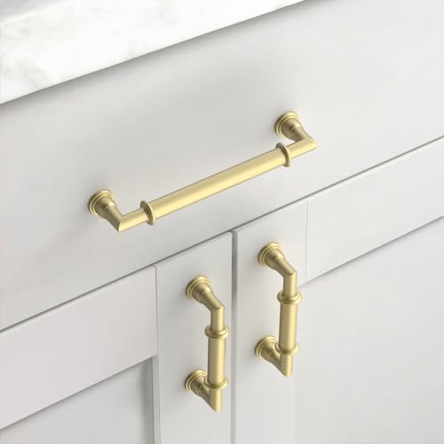 Asidrama 10 Pack 5 Inch(128mm) Brushed Gold Kitchen Cabinet Handles, Cabinet Pulls Gold Kitchen Cabinet Hardware for Cupboard Drawer - color: Brushed Gold, size: 5" Hole Center