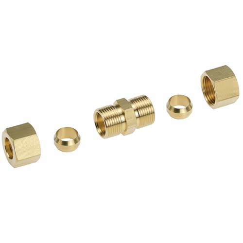 QWORK 46pcs Brass Compression Tube Fittings, 1/8" 3/16" 1/4" 5/16" 3/8" 1/2" OD Straight Union Coupling Assortment Kit for Truck Airlines