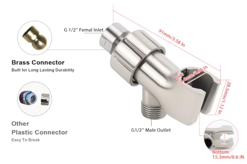 NearMoon Adjustable Shower Arm Mount- with Universal Wall Hook Bracket and Brass Pivot Ball, Shower Head Holder for Hand Held Showerheads (Brushed Nickel) - color: Brushed Nickel