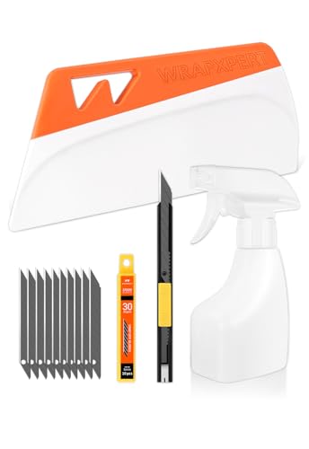 WRAPXPERT Window Film Tools, Window Privacy Film & Peel and Stick Wallpaper Tool Kit, 4-in-1 DIY Starter Set with Smoothing Squeegee, Utility Knife and Blades & 180ml Adjustable Spray Bottle - color: 4-in-1 Set