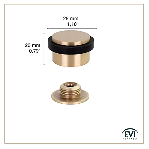 EVI Herrajes | Adhesive Door Stop | Threaded Base | W:1,1in H:0,8in | Matte Finish Brass | Silicone Black Rubber | Simple Fixation | 100% Functional | Mod. I-103/28 - color: Brass - Black Rubber