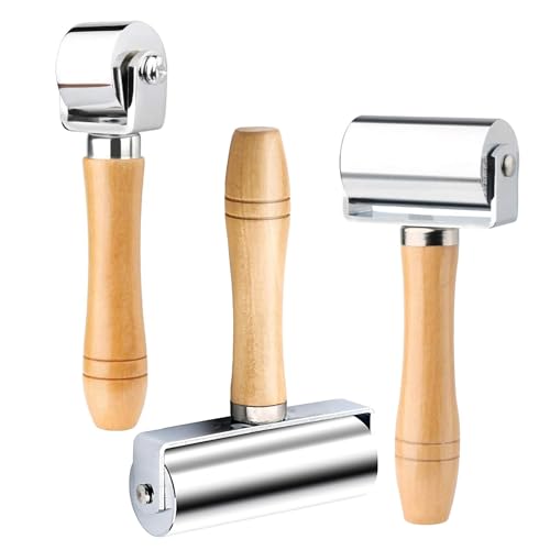 Mnuizu 26mm+60mm+100mm Leather Press Edge Roller, Brayer Rollers - color: Wood Color, size: 26mm+60mm+100mm