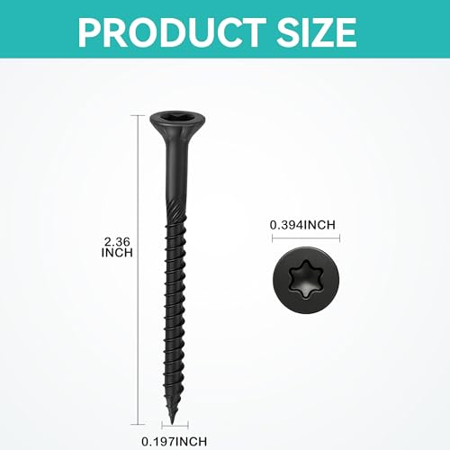 Wood Screws Black #10 × 2-1/4 inch Torx Star Drive Deck Screws Flat Head M5 × 60 Countersunk T25 Self Tapping Thread Cut 50pcs Carbon Steel Galvanized (50PCS/Small Box Black) - color: Black, size: #10×2-1/4