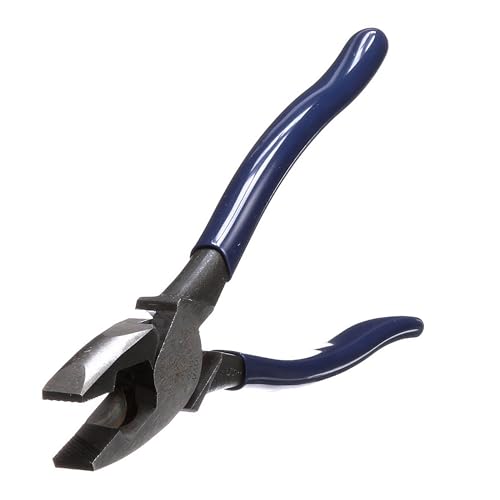 Klein Tools D213-9NETP Lineman's Fish Tape Pulling Pliers, Made in USA, High Leverage Design with Handle Tempering for comfort when Cutting, 9-Inch - style: With Fish Tape Pulling