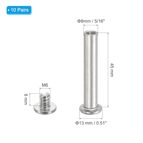PATIKIL Hex Chicago Screws, 10 Set Binding Screw Posts M6 x 45 mm Connecting Hex Drive Socket Cap Bolt Nuts for Scrapbook Leather Belt Album Photo Furniture Repair, Silver - size: M6 x 45