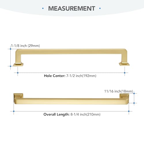 HOME EDIT Brushed Gold Cabinet Handles Zinc Pulls 7-1/2 Inch 5 Pack - color: Brushed Gold, size: 7-1/2 inches Hole Center