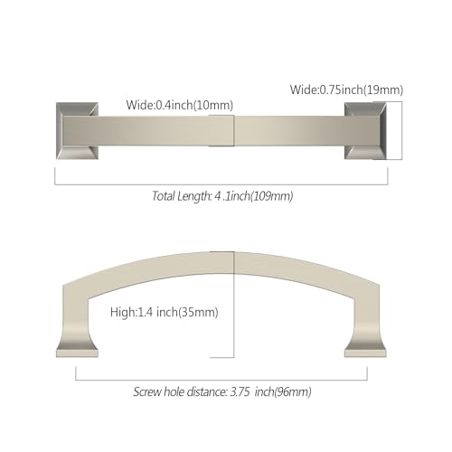 Asidrama 10 Pack 3.75 Inch(96mm) Brushed Satin Nickel Kitchen Cabinet Handles, Cabinet Pulls Kitchen Cabinet Hardware for Cupboard Drawer Pulls - color: Brushed Satin Nickel, size: 3.75" Hole Center, style: 10 Pack