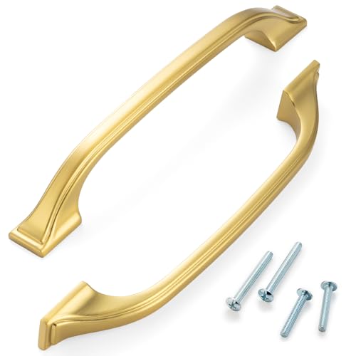 5 Inch Brushed Gold Cabinet Pulls Arch Drawer Handles 10 Pack P2409 - color: Brushed Gold, size: 5" Hole Centers-10 Pcs