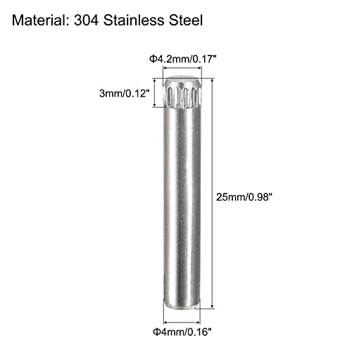 uxcell 4x25mm 304 Stainless Steel Dowel Pins, 50Pcs Knurled Head Flat Chamfered End Dowel Pin, Wood Bunk Bed Shelf Pegs Support Shelves Fasten Elements - size: 4x25mm
