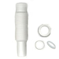 Flexible Extension Pipe, 1-1/2 inch x 15 inch with Adapter for 1 1/4" Inlet Tube with Slip-Joint Nut and Washer for P-Trap Connection used with Kitchen or Bathroom Drain- White Plastic Polypropylene