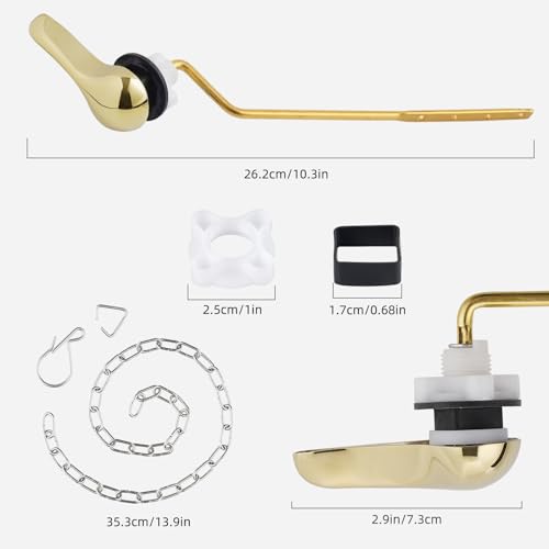 iFealClear Universal Metal Toilet Tank Flush Lever Replacement, Side Mount Toilet Handle Replacement Kit, Stainless Steel Chain, Solid Brass Material, Polished Gold - color: Polished Gold, style: Side Mount Design