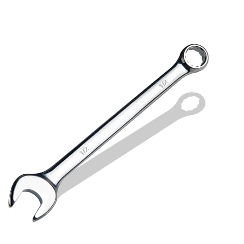 1/2" SAE Combination Wrench, CR-V Steel with Mirror Polish, 12-Point Design, 15-Degree Offset, Perfect for Auto Repair, Household, Car & Truck Emergency - size: 1/2"