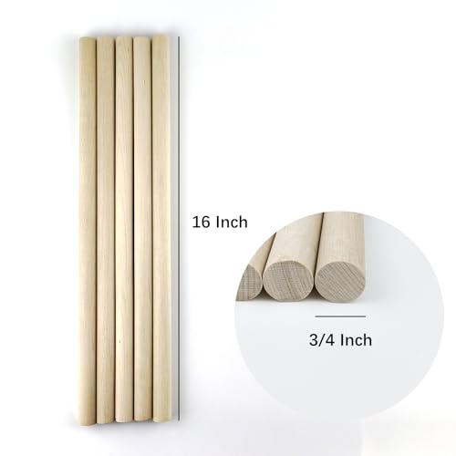 Kang&Chang 3/4 x 16 Inch Birch Dowel Rods, Round Hardwood Sticks, 5 Pack - size: 3/4“ x 16” - 5 PCS