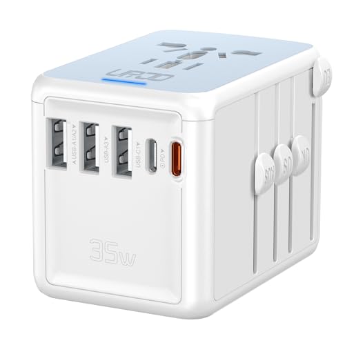 Universal Travel Adapter, 35W PD Fast Charging, 5 USB C/A Ports - color: PD35W-3A2C-white