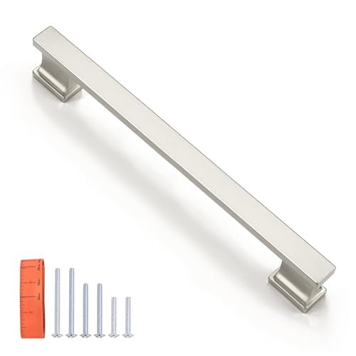 KNOBWELL 6 Pack Brushed Nickel Solid Cabinet Pulls 6-3/10 Inch(160mm) Hole Center Kitchen Cabinet Handles,Cabinet Hardware for Cupboard Drawer Pulls - color: Brushed Nickel, size: Hole Center：6-3/10 inch（160mm）
