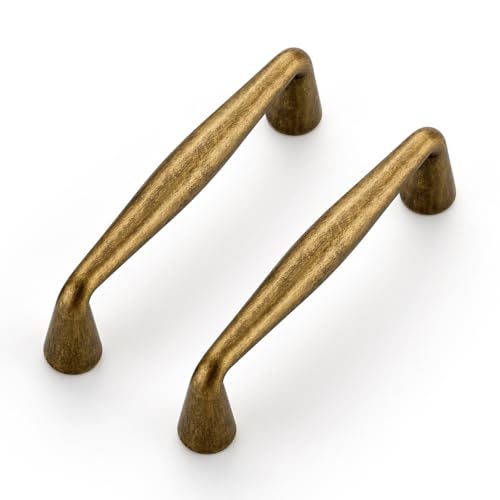 Ravinte Antique Brass Cabinet Handles Solid Handles,3 Inch,10 Pack - color: Antique Brass, size: 3 Inches Hole Center