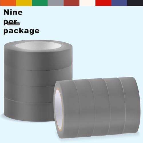 Romeda 9 Pack Electrical Tapes, Electrical Tape Water, Sun, and Oil Resistant, Electrical Tape is Suitable for Most Domestic, Commercial, and Industrial environments - Gray - color: Grey