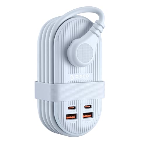 ORICO 65W GaN Travel Power Strip, 7 in 1 Charging Station(3AC, 4 USB Ports) - color: Blue